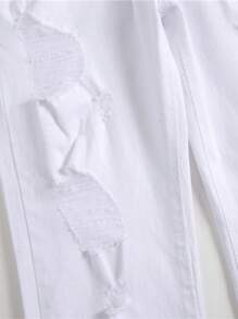 Men's Ripped Distressed Patch Denim Skinny Jeans Biker Stretch Pencil Pants, Emo Style - White - View 4