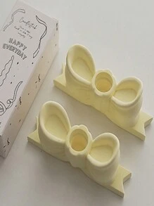 1pc Candy Color Cartoon Bow-Knot Candlestick, Creative Decor Pink Gypsum Bow Candle Holder - Multicolor - View 9