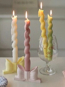 1pc Candy Color Cartoon Bow-Knot Candlestick, Creative Decor Pink Gypsum Bow Candle Holder - Multicolor - View 4