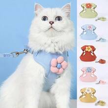 Cat & Dog Harness Set, Soft Pet Vest With Leash, Adjustable Small Breed Puppy Teddy Poodle Chest & Back Strap Training Harness Set - Multicolor - View 12
