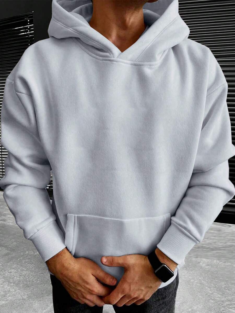 Jersey con capucha de unicolor de moda para hombre - Gris Claro - Ver 1