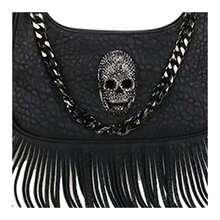 TÚI ĐEO CHÉO DA PU ĐEN Y2K SKULL CÓ RUY BÓNG TUA RUA 2024 - màu đen - Xem 5