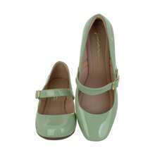 Women's Patent Leather Doll Dress Shoes, Medium Low Block Heel, Pointed Toe, Comfortable, Colorful, Various Colors, Black, Black, Nude, Pink, Rose, Pinkish, Red, White - Ref. 6484 - 青檸色 - 查看 4