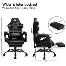 ALFORDSON Video Game Chair, Ergonomic Office Chair, Massage Racing Chair, Retractable Footrest, PU Leather, Height Adjustable And Tilt, 180kg Load Capacity - Black - View 8