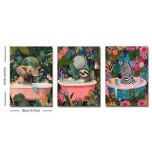Juego de 3 pósteres sin marco con animales tropicales lindos en la bañera, de perezoso, elefante, cebra, arte de decoración de baño, impresión en lienzo, imagen de pared para dormitorio, apartamento, baño, decoración del hogar