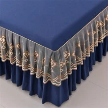 1 件重磅纯色褶皱蕾丝床裙，四季床垫罩床罩，奢华蕾丝床裙让您的卧室保持优雅和温暖，适合卧室、宿舍、酒店、Airbnb、办公室午睡、床上用品 - 不含枕套