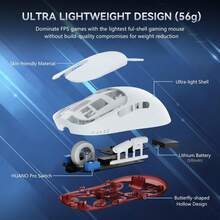 ATTACK SHARK * MAMBASNAKE AJAZZ AJ099 SUPERLIGHT 无线游戏鼠标，54g 超轻游戏鼠标 PixArt PAW3311 传感器，6 个可调 DPI 高达 12000，双模式 2.4G/有线 G502，200 小时电池 - 白色 - 查看 6