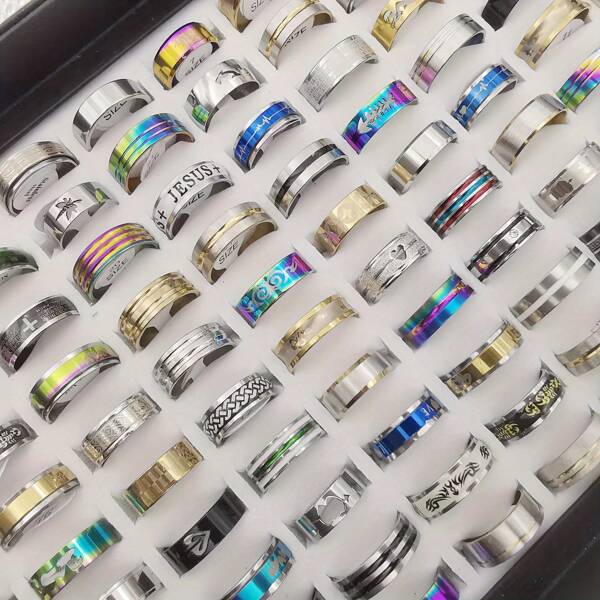 5/10/20/50/100pcs/Pack Stainless Steel Mixed Style Rings, Random Delivery, Ring Size 17mm - 21mm, Wholesale Rings For Men
