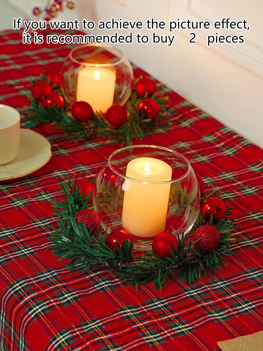 1 件人造花环 - 圣诞主题悬挂装饰，适合入口、壁炉、客厅、餐桌 - 紅色 - 查看 1