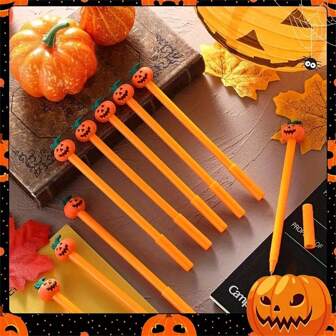 Barnpenna Halloween Pumpkin Gel Bläckpenna Orange Pumpa Penna Söt pumpahuvud Svart bläckpenna Halloween Party Presenter Kontorsmaterial Barnpresenter Barnens lärpenna