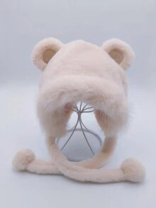 1 件女士羊毛护耳帽，带熊耳朵设计，秋冬款 - 彩色 - 查看 6