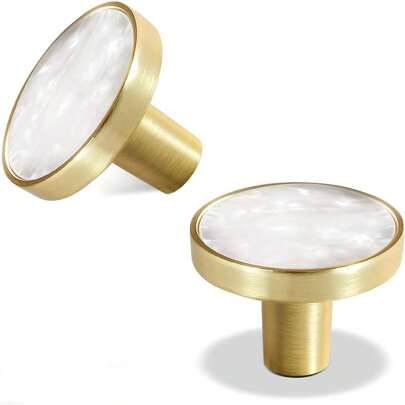 1-Piece Set Of Gold Knobs Suitable For Dressing Table Drawers, Brass Dressing Table Knobs, Circular Cabinet Knobs Suitable For Kitchen Cabinets, Cabinet Doors, Decorative Furniture Hardware, Diameter 1-1/4 Inches, White