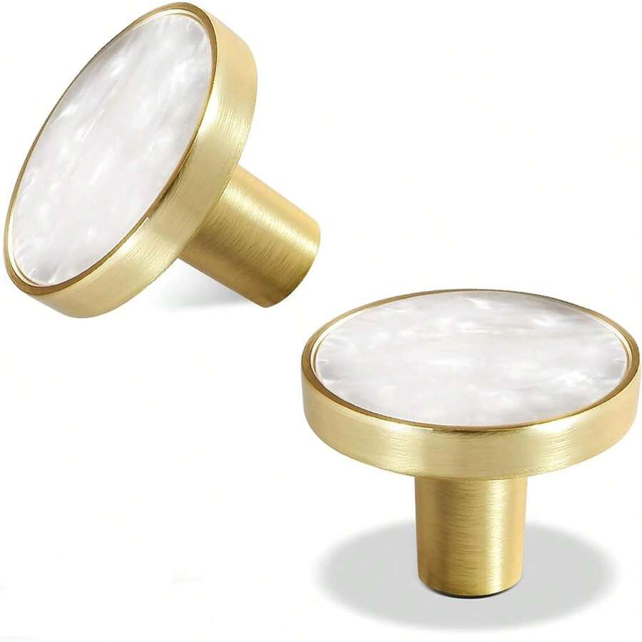 Juego de 1 pieza de tiradores dorados adecuados para los cajones de la cómoda, tiradores de cómoda de latón, tiradores circulares de gabinete adecuados para gabinetes de cocina, puertas de gabinete, accesorios decorativos de muebles, diámetro de 1-1/4 pulgadas, blanco