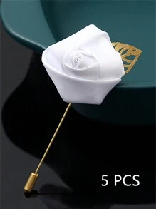 5pcs Luxury Bridal Chest Flower, Korean-Style Golden Leaves, White Rose, Bridesmaid And Groomsman Chest Flower Valentine's Day Accessories - White - View 19