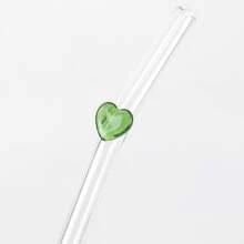 1pc Cute Heart-Shaped Reusable Glass Straw, Transparent, For Milkshakes, Smoothies, Cocktails, And Iced Drinks Christmas Gift - Heart-shaped Glass Straws - View 4