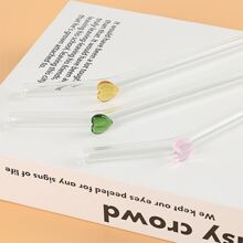 1pc Cute Heart-Shaped Reusable Glass Straw, Transparent, For Milkshakes, Smoothies, Cocktails, And Iced Drinks Christmas Gift - Heart-shaped Glass Straws - View 2