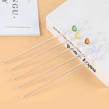 1pc Cute Heart-Shaped Reusable Glass Straw, Transparent, For Milkshakes, Smoothies, Cocktails, And Iced Drinks Christmas Gift - Heart-shaped Glass Straws - View 6