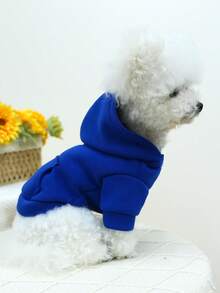 1 chiếc quần áo thú cưng có mũ trùm đầu, áo nỉ bỏ túi màu trơn dành cho chó và mèo cỡ nhỏ và vừa - Xanh lam - Màu xanh lam - Xem 3