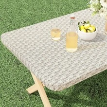 SUNFANS 1pc Rectangular Printed Tablecloth, Waterproof Elastic Fitted Vinyl Backed Flannel Tablecloth, Suitable For Christmas, New Year, Outdoor, Patio Use - Multicolor - View 13