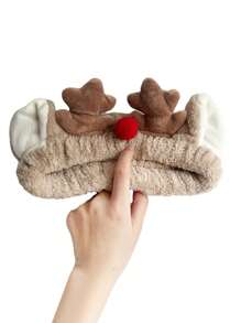 1 件可爱鹿角头带，毛绒绒布发箍，适合派对/聚会，红色球 - 彩色 - 查看 3