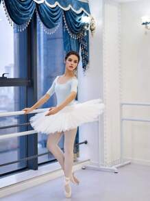 balletto Adult Ballet Tutu Skirt, Solid Color Performance Tutu Skirt, Handmade 8-Layer Puffy Tulle Skirt, Swan Lake Ballet Dance Dress - 白色 - 查看 4