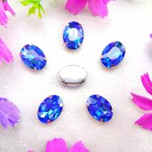 Oval Elliptical Shape Glass Non-AB Normal Colors Fancy Ellipse Shiny Handmade Sliver Gold Metal Claw Base, Sewing Crystal Hand Sewn Rhinestone Decoration Beads Flat Back With Holes Gems DIY Accessories Sew On Stones Strass For Decorating Clothes, Dress, Bags, Shoes, Brooches, Earrings, Handicrafts. - Fantasy Colors - View 6