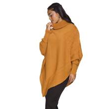 Knitted Poncho Boba Collar Elegant Blouse - 芥末黃 - 查看 4