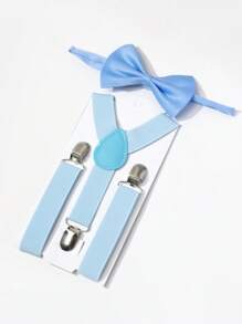 2 piezas/Set Tirantes y corbata de moño de color liso para niños y niñas - Multicolor - Ver 5