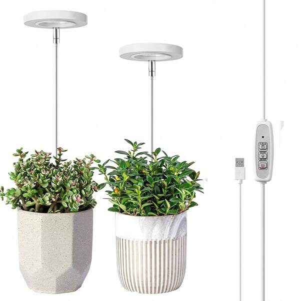 Round Growth Light, Full Spectrum LED Plant Light For Indoor Plants, Height Adjustable Growth Light With Automatic On/Off Timer 3/9/12 Hours, 4 Adjustable Brightness, Suitable For Small Plants Round Plant Light
