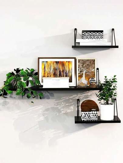 رف تخزين حائطي من الخشب والمعدن قطعة واحدة ، بدون حاجة لثقب ديكور الغرفة