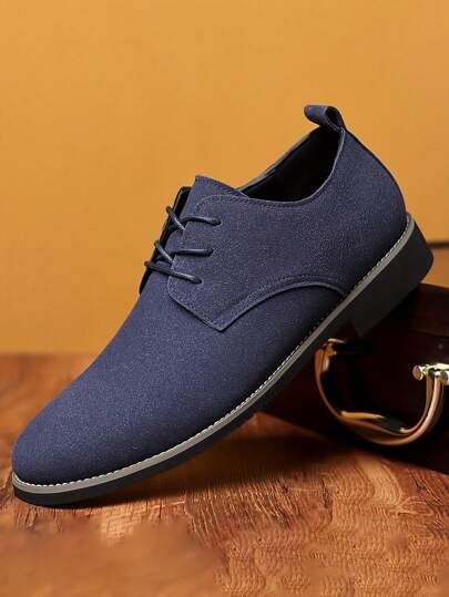 PLUS SIZE Mens Durable Solid Derby Shoes - Premium PU Leather, Superb Grip, Comfortable Lace-Up, Stylish Semi-Formal For Outdoor Casual Wear