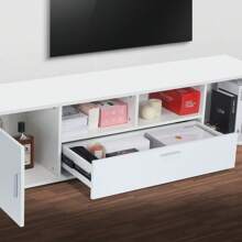 OYAJIA Modern LED TV Unit 1600mm White Modern TV Stand Cabinet With Ambient Lights(USB Powered) For 32 40 43 50 52 55 60 65 Inch 4k TV Living Room And Bedroom Furniture With Storages And Shelves - White - View 8