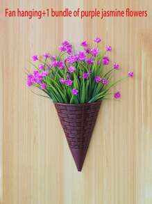 1 pieza Cesta colgante de flores artificiales en forma de abanico, macetero de pared de ratán triangular, canasta colgante de decoración interior para arreglo floral