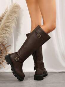 Women's Fashion Round Toe Side Zipper Thick Sole Over-The-Knee Casual Boots