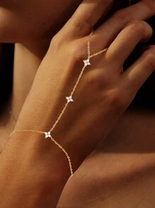 S925 Sterling Silver Bracelet Rhinestone Studded Women's Ring Chain Bracelet, Clover Flower Bracelet, Multi-Layer Stacked Jewelry Valentines