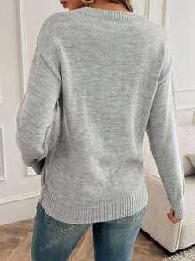Nieuw design damesmode minimalistische ronde hals drop schouder lange mouw trui