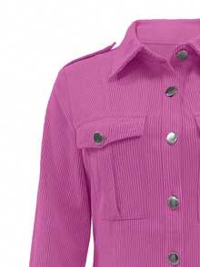 Women's Solid Color Corduroy Flap Pocket Shirt,Long Sleeve Tops