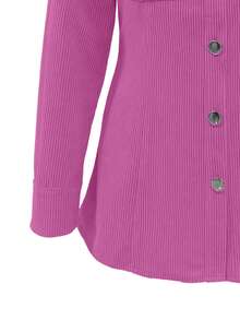 Women's Solid Color Corduroy Flap Pocket Shirt,Long Sleeve Tops