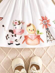 Váy dài tay in họa tiết cối xay gió cho bé gái, mùa xuân và mùa thu - trắng - Xem 4