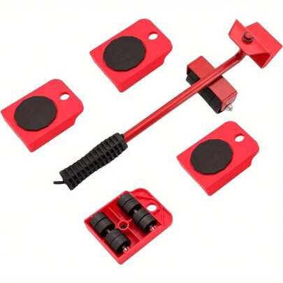 Furniture Sliders Moving Wheels Kit - Furniture Lifter Casters Kits With 360 Degree Rotatable Pads For Heavy Appliances Red