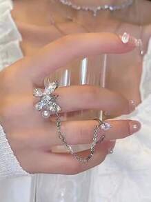 1 件装春季时尚蝴蝶几何简约金属银色中号戒指，适合女士、派对 - 銀色 - 查看 4