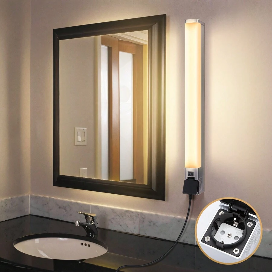 Aigostar Lámpara LED de Espejo con toma de corriente 66.5cm 15W 1350LM Lámpara de Baño 4000K Luz natural Lámpara LED de Pared IP44 230V Luz de Espejo de Baño de Blanco Apliques Espejo de Baño - luz blanca - Ver 1