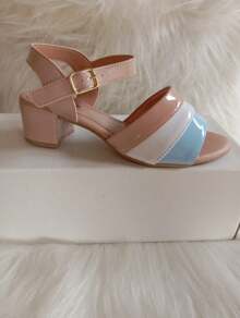 Women's Low Heel Sandals In Multicolored Patent Leather - Màu xanh lam - Xem 1