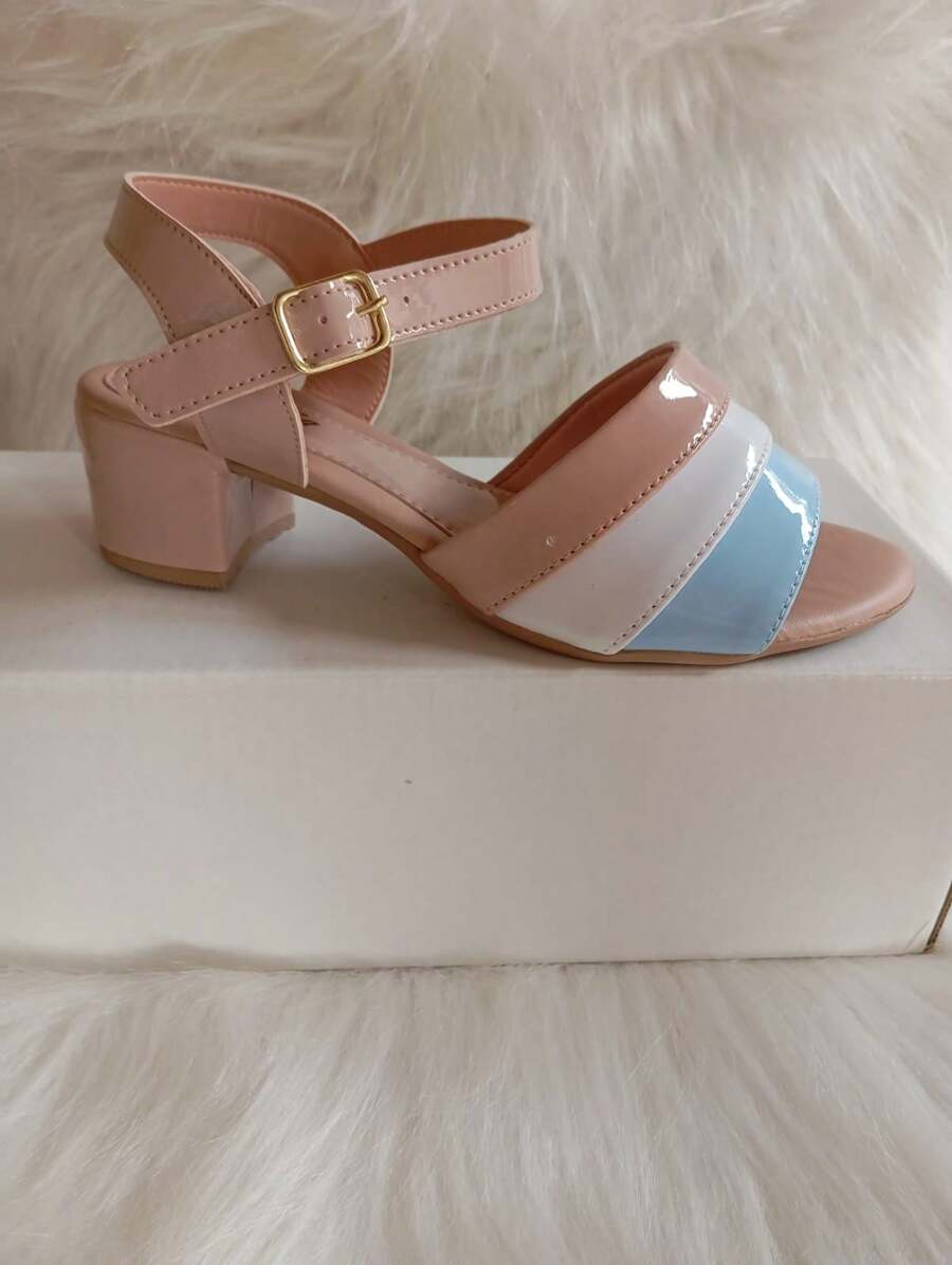 Women's Low Heel Sandals In Multicolored Patent Leather - Màu xanh lam - Xem 1