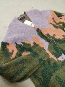 Women Art Print Cardigan Spring Autumn Buttons KnitwearFall Winter Warm Sweater - Multicolor - View 2