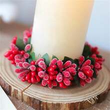 1pc Candlestick Wreath - Artificial Red Berries Candle Rings For Pillars Centerpiece Wreath Holder, Suitable For New Year Wedding Table Decoration, Table Decoration,Centerpieces,Artificial Flowers,Plastic Flowers - Multicolor - View 6
