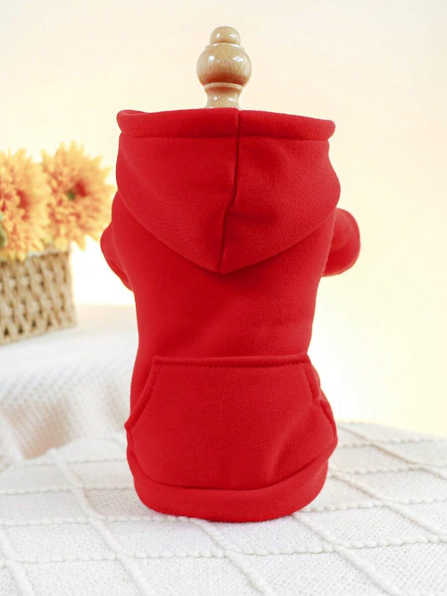 1pc Pet Clothes Hooded Two-Leg Sweatshirt For Small/Medium Dogs & Cats - Red - Red - View 1