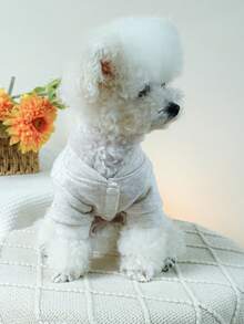 1件寵物衣服 狗貓適用 連帽兩腿套裝 適合小型犬與中型犬 幼犬可愛純色鈕扣開襟衛衣 - 淺灰色 - 灰色 - 查看 2