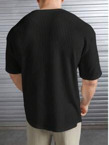 Kit 2 Oversized Casual Basic Plain Straight T-Shirt Caramel/Multicolor - 黑色 - 查看 4