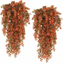 2pcs Artificial Hanging Eucalyptus Leaves, 29.9inch/76cm Fake Eucalyptus Vines, UV-Resistant Plastic Vines For Indoor And Outdoor Room Wall, Wedding, Yard And Porch Decor (Green, Autumn Red, Autumn Orange, Black, Black & White), Suitable For Spring, Summer, Autumn, Halloween